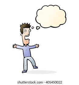 cartoon terrified man with thought bubble