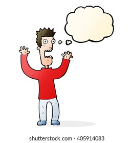 cartoon terrified man with thought bubble