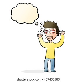 cartoon terrified man with thought bubble
