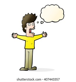 caricatura hombre aterrorizado con burbuja de pensamiento