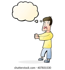 cartoon terrified man with thought bubble