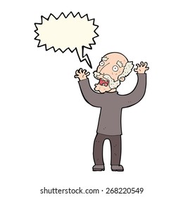 cartoon terrified old man with speech bubble