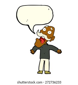 cartoon terrified old man with speech bubble