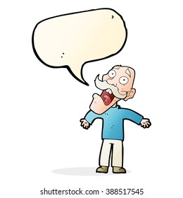 cartoon terrified old man with speech bubble