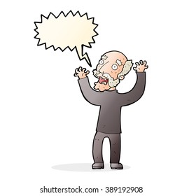 cartoon terrified old man with speech bubble