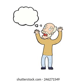 cartoon terrified old man with thought bubble
