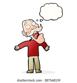 cartoon terrified old man with thought bubble