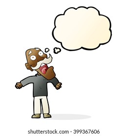 cartoon terrified old man with thought bubble