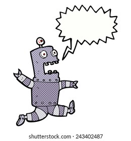 robot aterrorizado con burbuja de habla