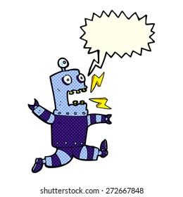 cartoon terrified robot with speech bubble