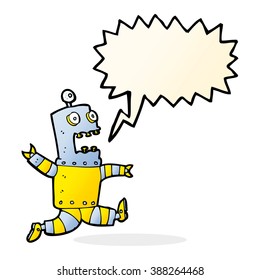 cartoon terrified robot with speech bubble