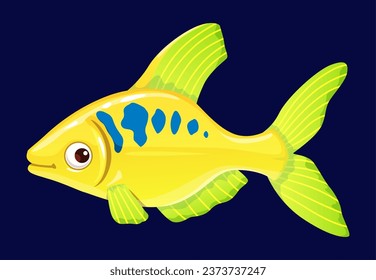 Caricatura tetra el acuario de peces carácter divertido. Vida submarina de los arrecifes oceánicos, mascota vectorial feliz de los animales acuáticos o del medio acuático. Ecosistema oceánico, peces acuarios personajes divertidos