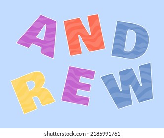 Cartoon text Andrew name. Vector illustration