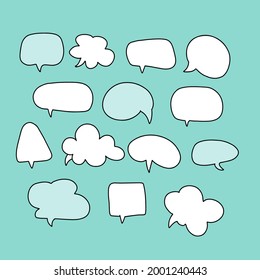 Globos de texto de dibujos animados, conjunto de vectores de burbujas de voz. Las formas vacías de pensar o hablar son palabras cómicas. Ilustración vectorial
