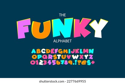 Cartoon text effect. Cool and modern font with dark background. dark pop font. Alphabet, number and Symbol