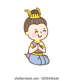 Cartoon thai angel character vector.