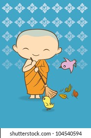 Cartoon Thai buddha Monk Blue background