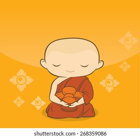 Cartoon Thai buddha Monk concentration Yellow background