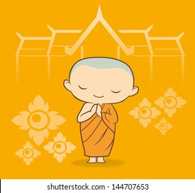 Cartoon Thai buddha Monk Yellow background