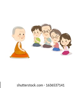 Cartoon Thai Buddhish And Monk Vector
