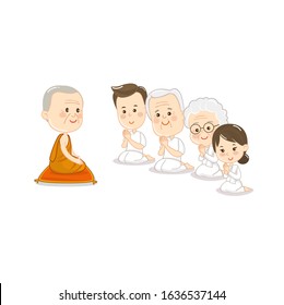 Cartoon Thai Buddhish And Monk Vector