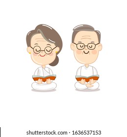 Cartoon Thai Buddhish Read The Book Vector