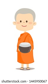Cartoon Thai Buddhist Monk Character Vector