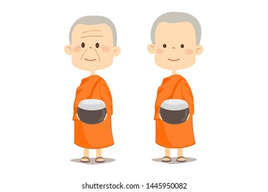 Cartoon Thai Buddhist Monk Character Vector
