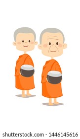 Cartoon Thai Buddhist Monk Charecter Vector