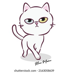 Cartoon thai cat with simple design. Khao Manee cat. This is one of the five most beautiful cat breeds in Thailand. Vector illustration on the background. Cute style design for cards, posters, all pri