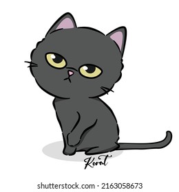 Cartoon thai cat with simple design. Korat cat . This is one of the five most beautiful cat breeds in Thailand. Vector illustration on the background. Cute style design for cards, posters, all prin