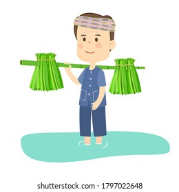 Vector de personajes de los agricultores tailandeses de caricatura