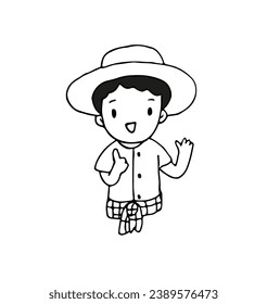 Cartoon Thai farmer, outline drawing vector