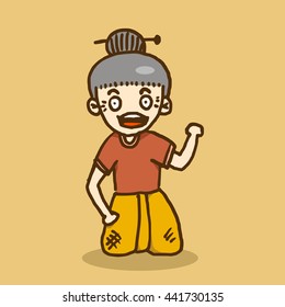 Cartoon Thai grandmother in her traditional dress.