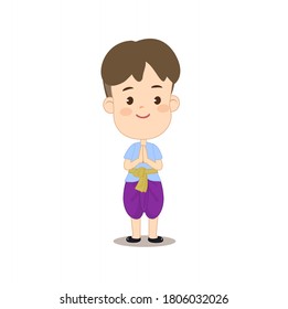 Cartoon Thai Kids In Thai Costume Vector