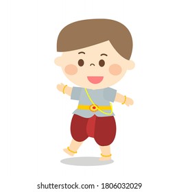 Cartoon Thai Kids In Thai Costume Vector