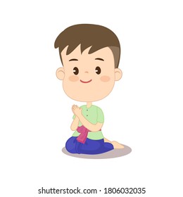 Cartoon Thai Kids in Thai Costume Vector