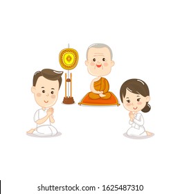 Cartoon Thai Monk and Buddhist Character. Vector.