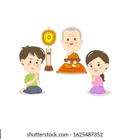 Cartoon Thai Monk and Buddhist Character. Vector.