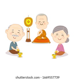 Cartoon Thai Monk and Buddhist Vector