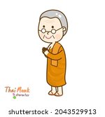 Cartoon thai monk character vector.