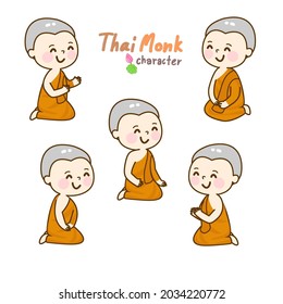 Cartoon thai monk character vector.