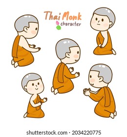 Cartoon thai monk character vector.