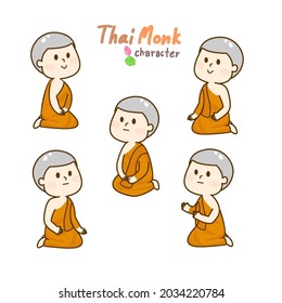 Cartoon thai monk character vector.