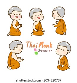 Cartoon thai monk character vector.