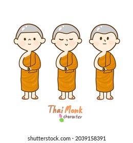 Cartoon Thai monk character vector.