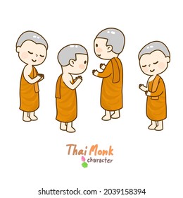 Cartoon thailändischen Mönch Charakter Vektorgrafik.