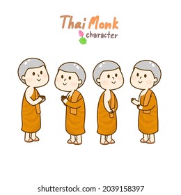 Cartoon Thai monk character vector.