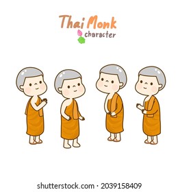 Cartoon Thai monk character vector.