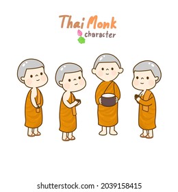 Cartoon Thai monk character vector.